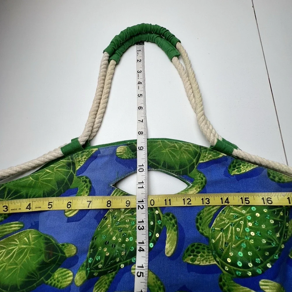 Karwan Sun N Sand Cotton Canvas Tote Bag Tropical Turtles Beach